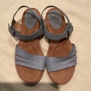 Women's Blue Leather Strappy Slingback Sandals